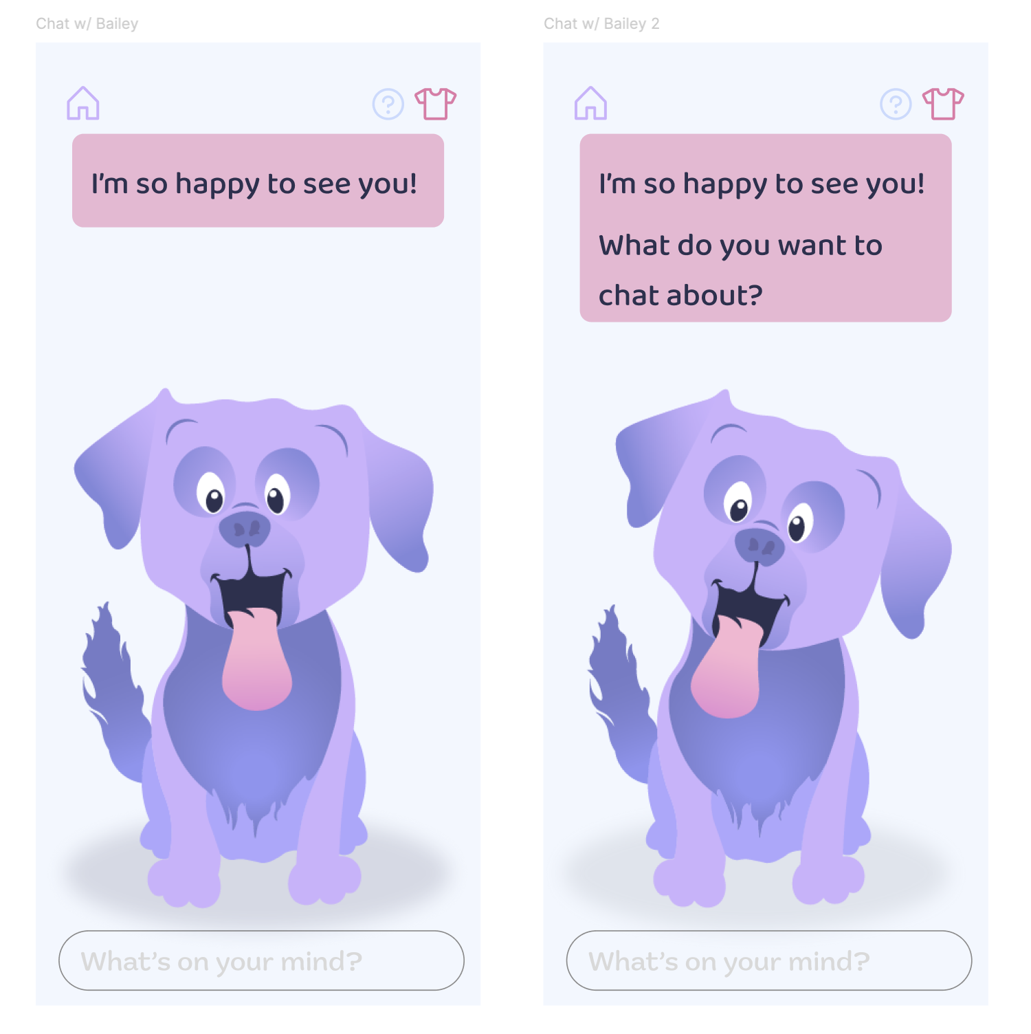 Screen for the prototyping of a friendly dog chat bot.