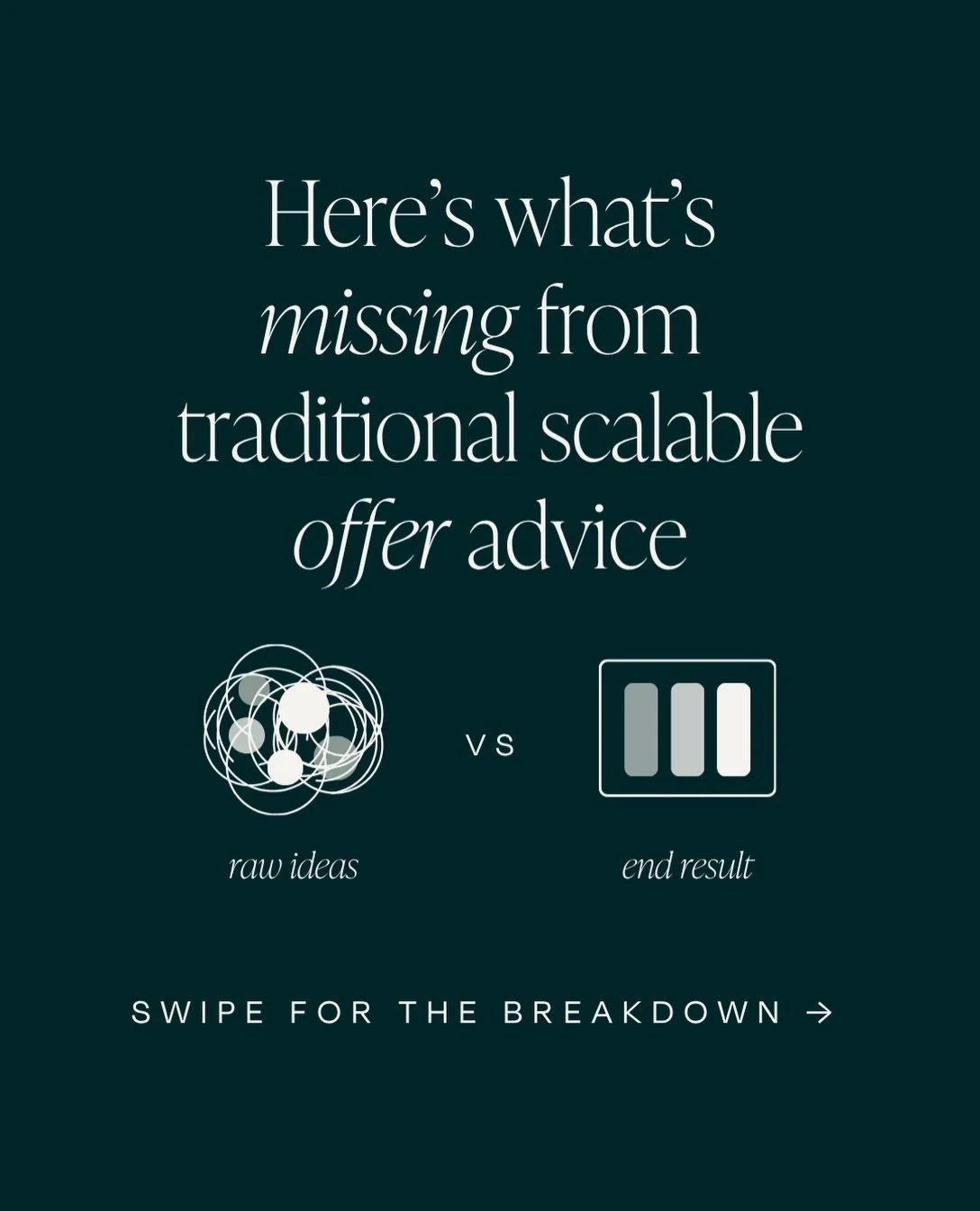 There are a million different ways to build a single offer. 

There&rsquo;s not one magical blueprint that because you&rsquo;re in X niche teaching Y audiences to achieve Z outcome that means your scalable offer will look like THIS. 

Nope. 

The rea