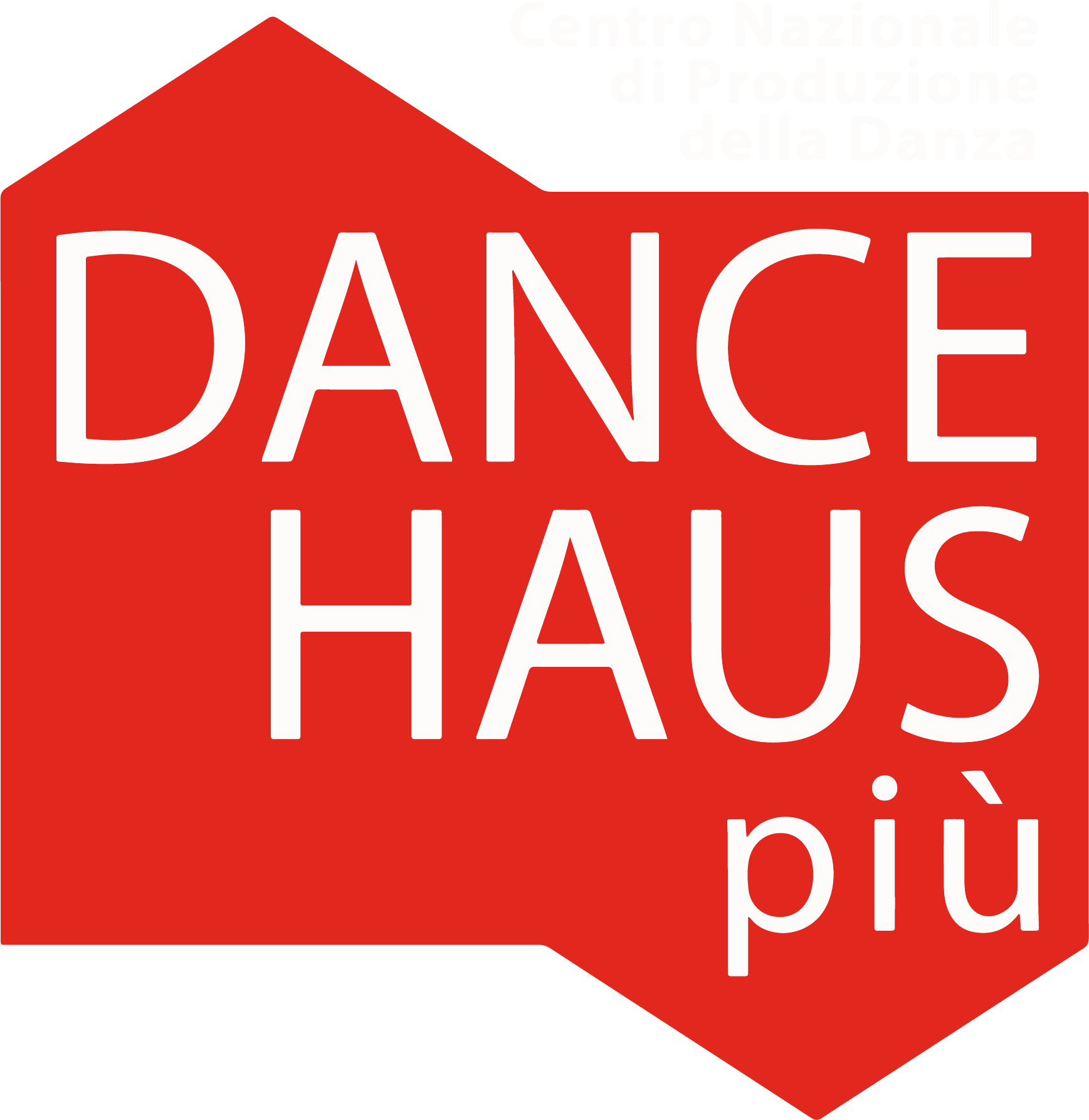 Logo of the National Center for Dance Production in Italy with a red 3D arrow pointing right and white text