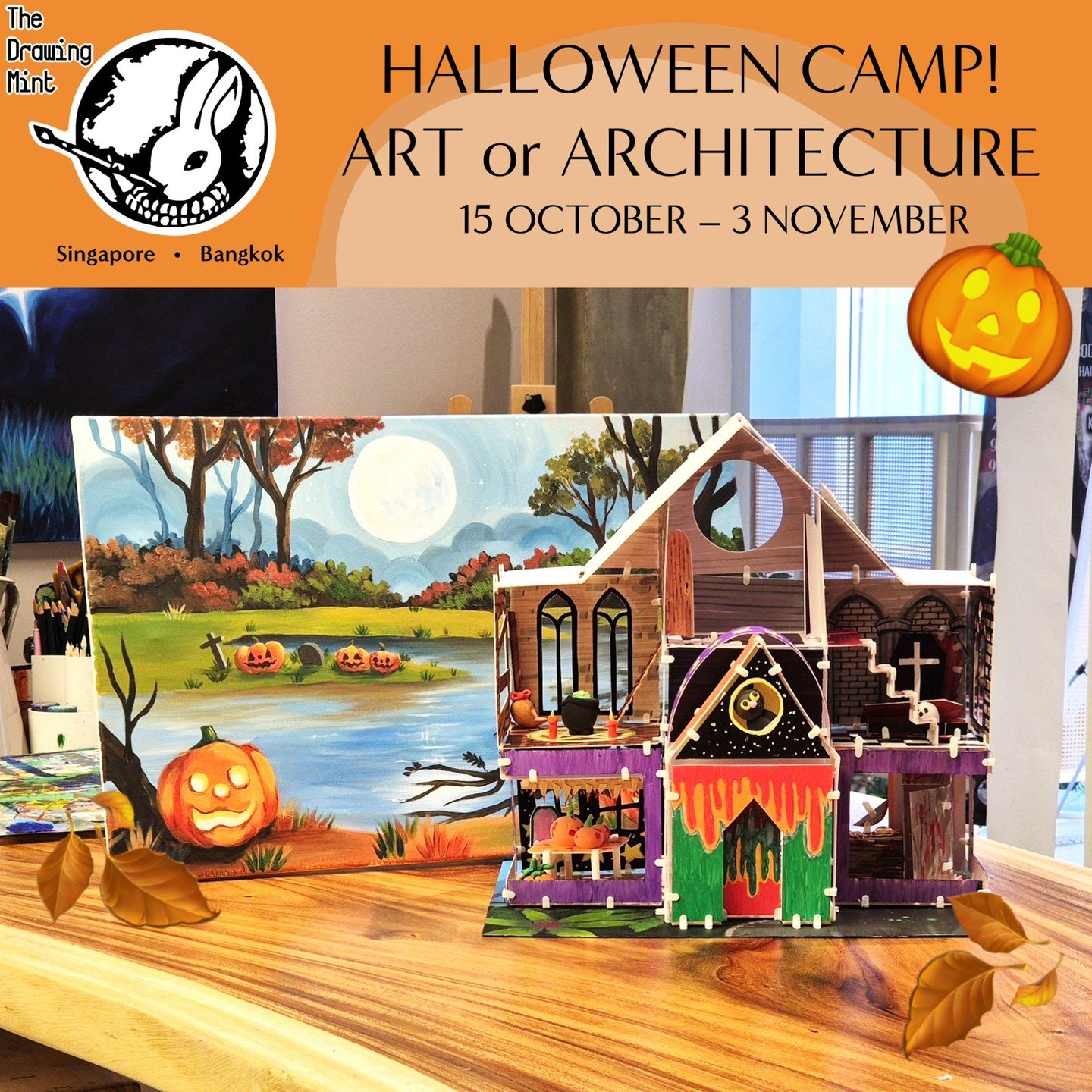 This October, step into Drawing Mint Studio, where eerie thrills and chilling chills come to life. Build your own haunted house! Or Paint your own spooky scenery! with our Special edition Halloween Art &amp; Architecture Camp!
(For 4-14 Years Old)

F