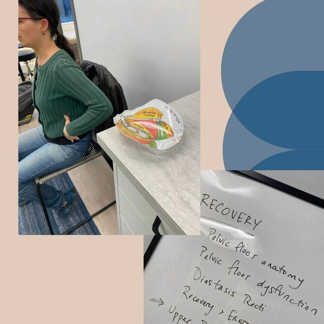🚺 Our postpartum group this week focused on recovery and pelvic floor health. 🚺

We covered concepts such as:
🔀 Linking breathwork to pelvic floor function
🔀 Awareness of the 'cylinder' of muscles that connect with the pelvic floor 
🔀 Different 