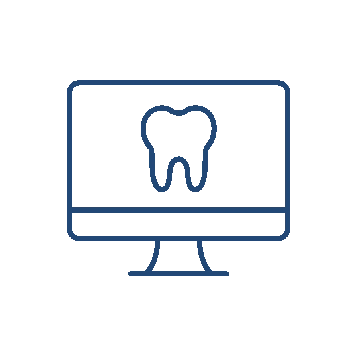 Outline of a computer monitor with a tooth icon in the center.