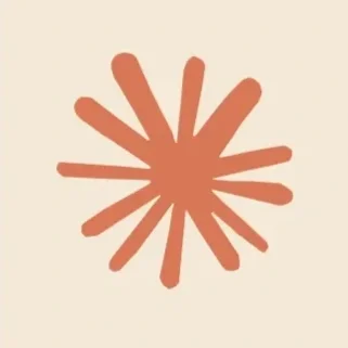 A stylized brown starburst or sunburst design on a beige background.