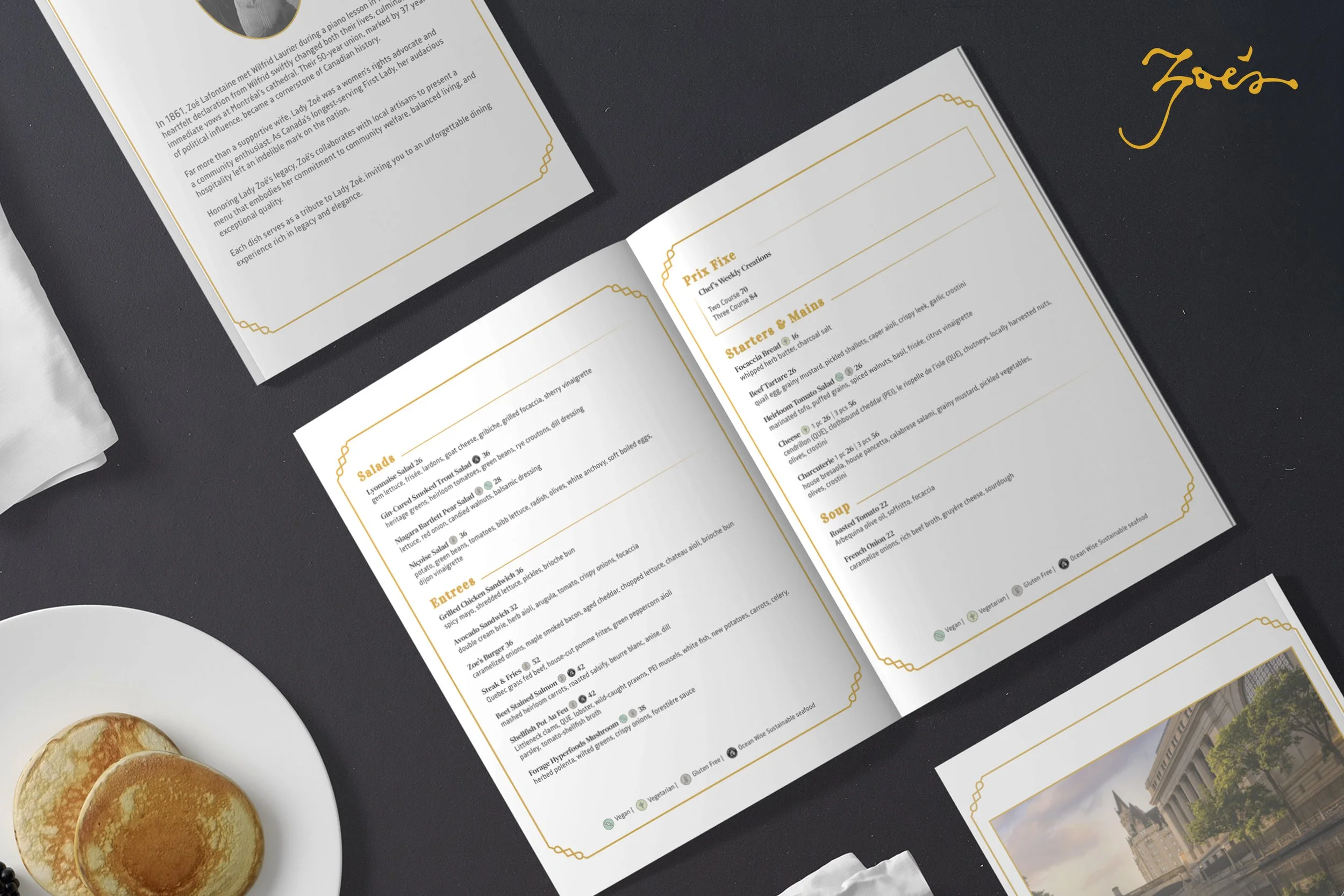 Menu Design | Zoe's Restaurant, Ottawa