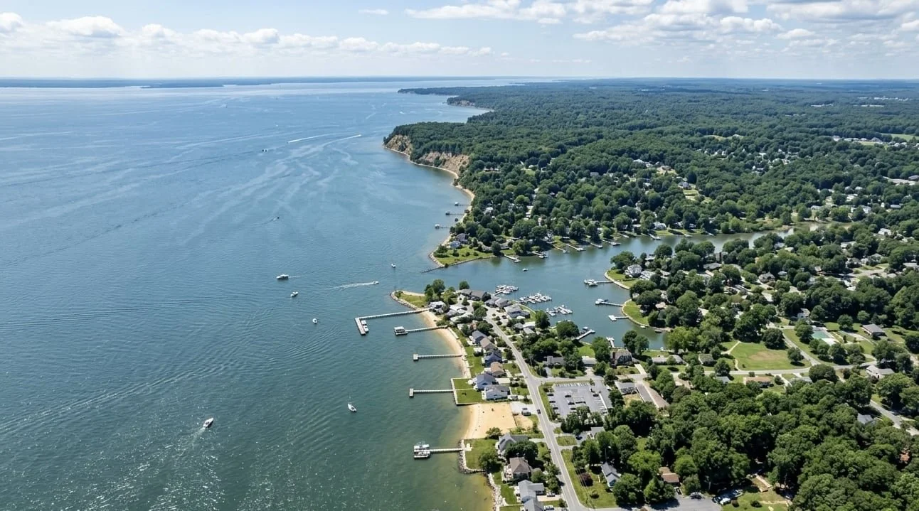 Chesapeake Bay shoreline in Calvert County Maryland near Calvert Cliffs Clean Energy Center