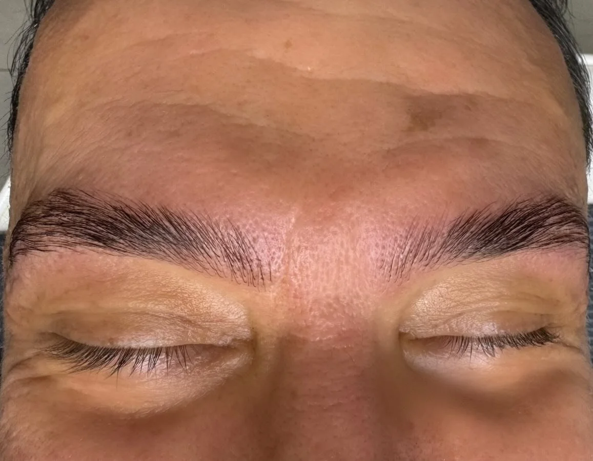 A lamination, tint &amp; shaping is for everyone!!
These brows are fuller, more defined, and very masculine. 
We didn&rsquo;t fill in, to maintain its natural look. And we cleaned up around the shape.
With a lamination, we&rsquo;re able to keep the w