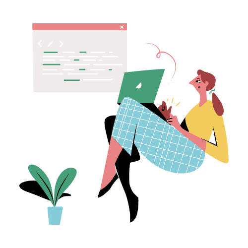 Illustration of a female presenting person doing programming