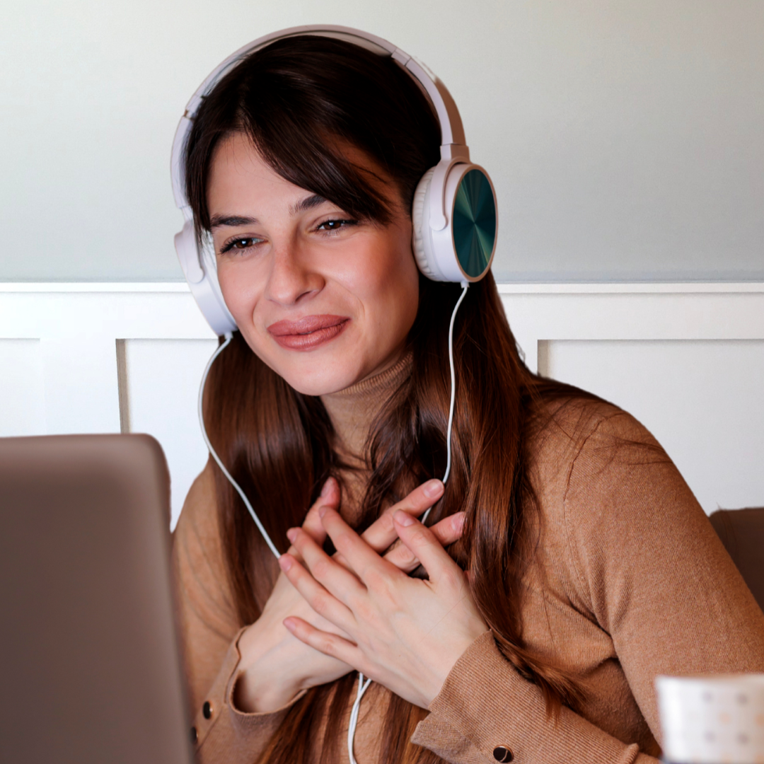 Woman having virtual intuitive psychic development coaching session