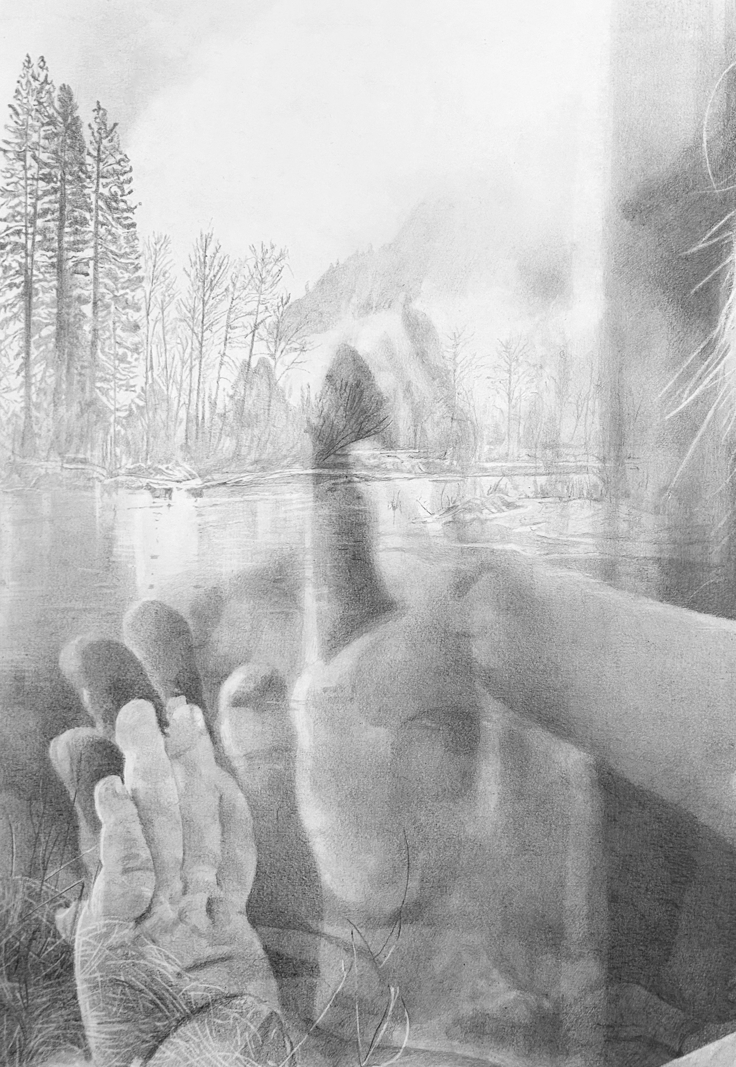 Entre deux, 2025, mine graphite, 30 x 42 cm