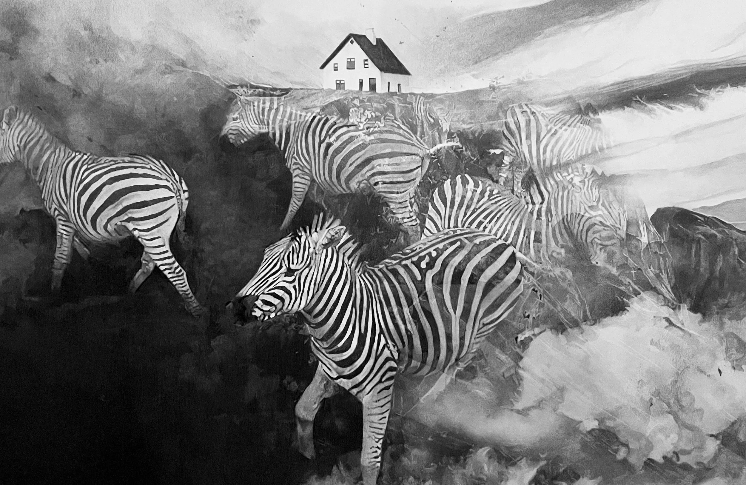 Dispersons-nous, 2022, mine graphite et fusain, 85 x 120 cm