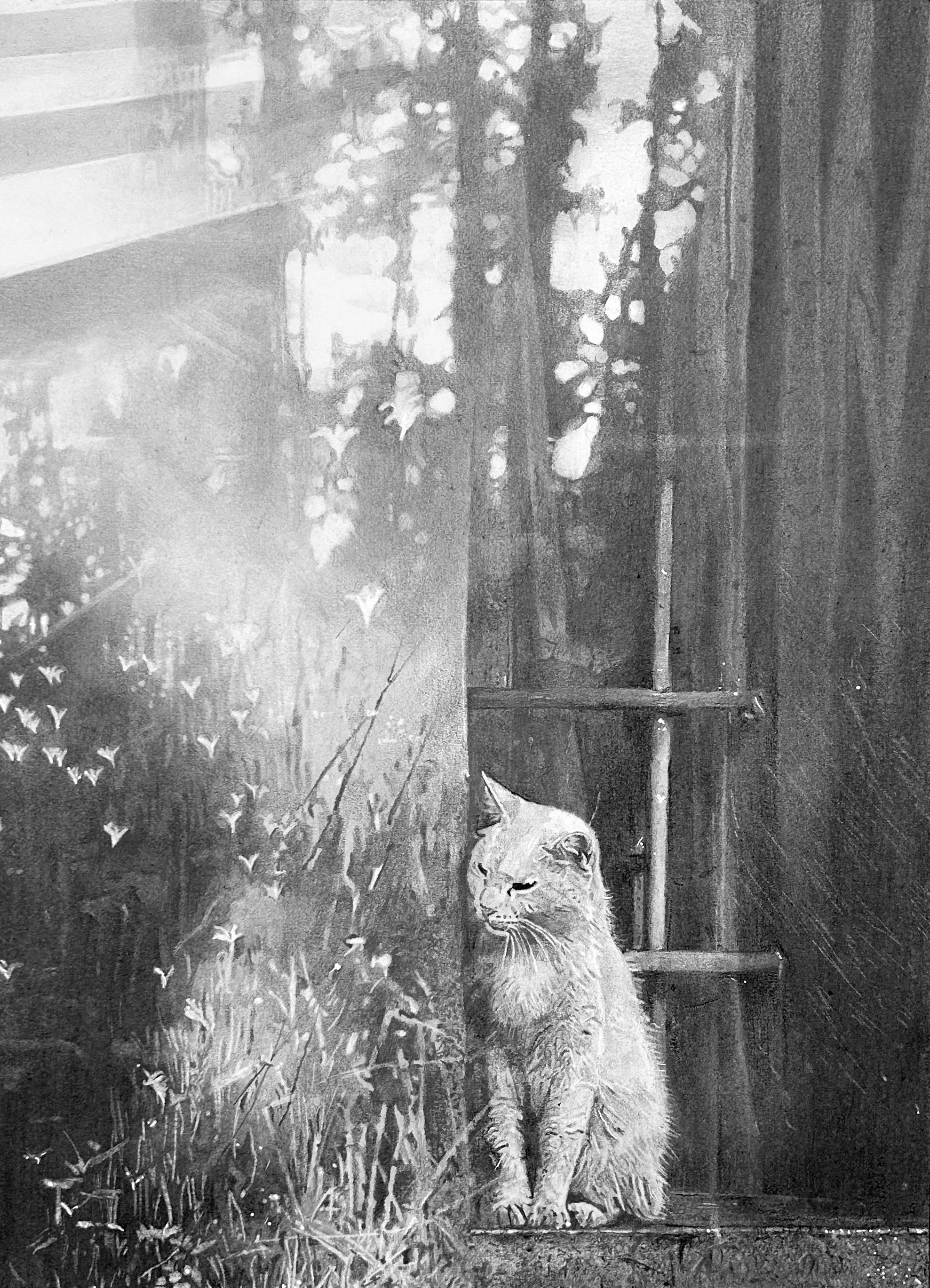 L'attente, 2025, mine graphite et fusain, 30 x 40 cm