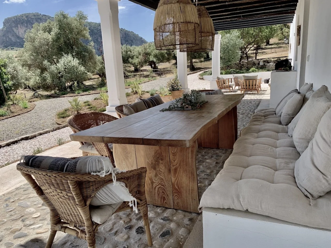 Outdoor dining area at Finca La Marquesa in the Andalusian countryside near Ronda