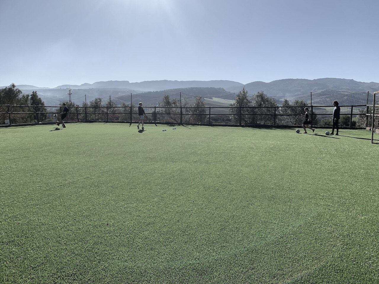 Football played among olive trees at Finca La Marquesa in the Andalusian countryside near Ronda