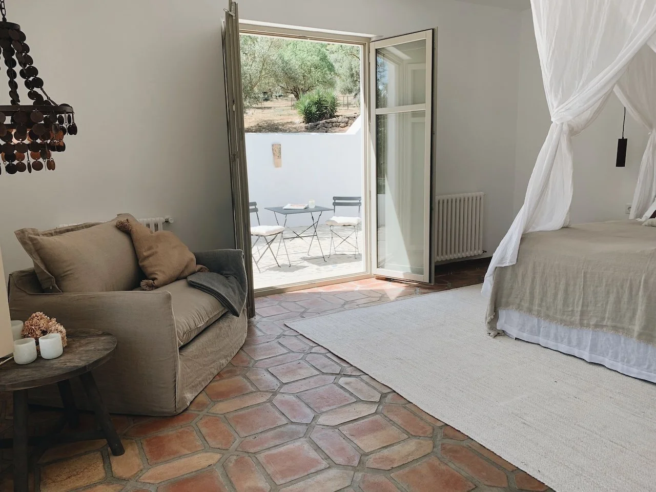 Calm bedroom retreat at Finca La Marquesa in the Andalusian countryside