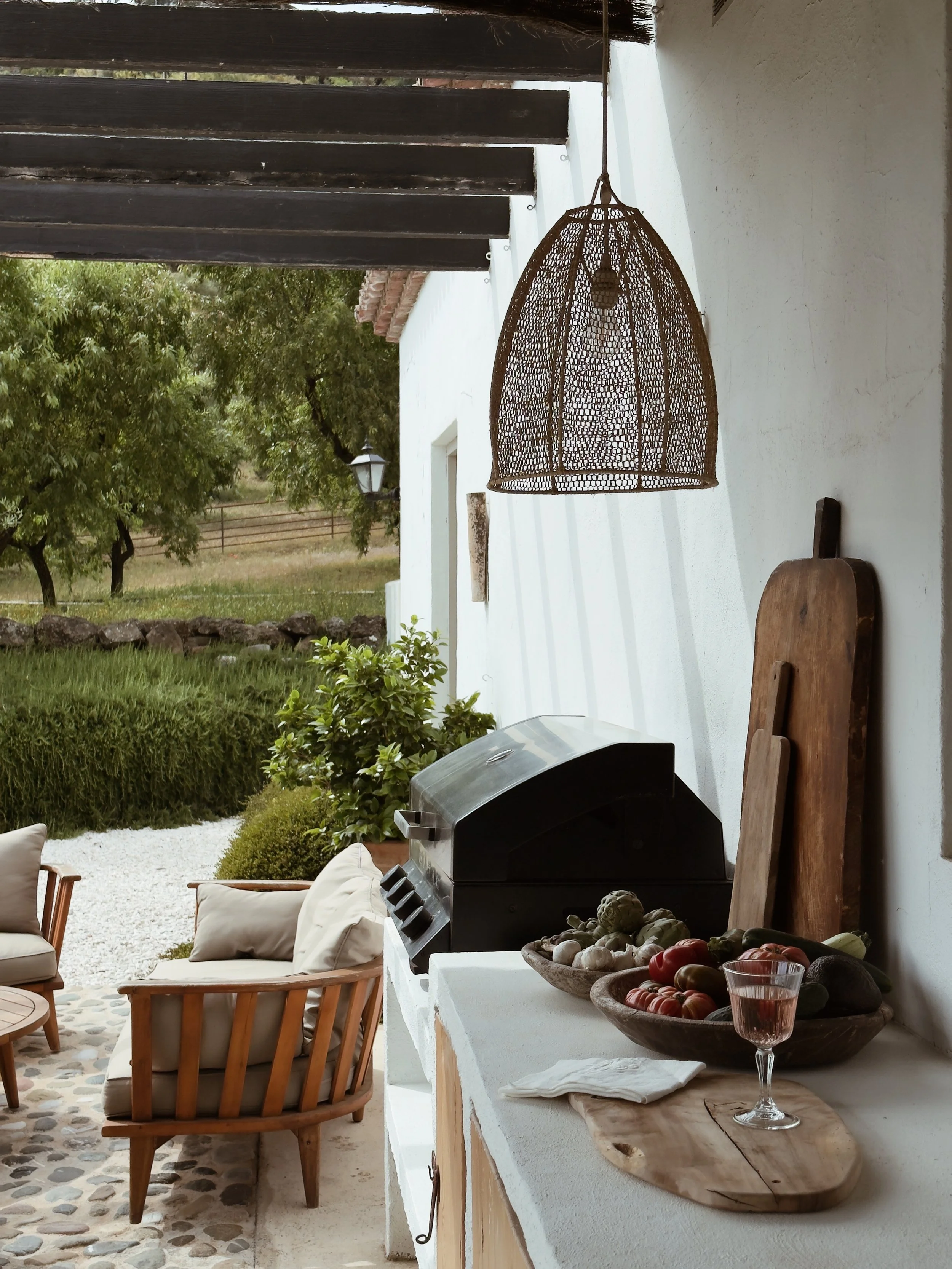 Outdoor kitchen and barbecue terrace at Finca La Marquesa, perfect for alfresco dining in the Andalusian countryside near Ronda, Spain.