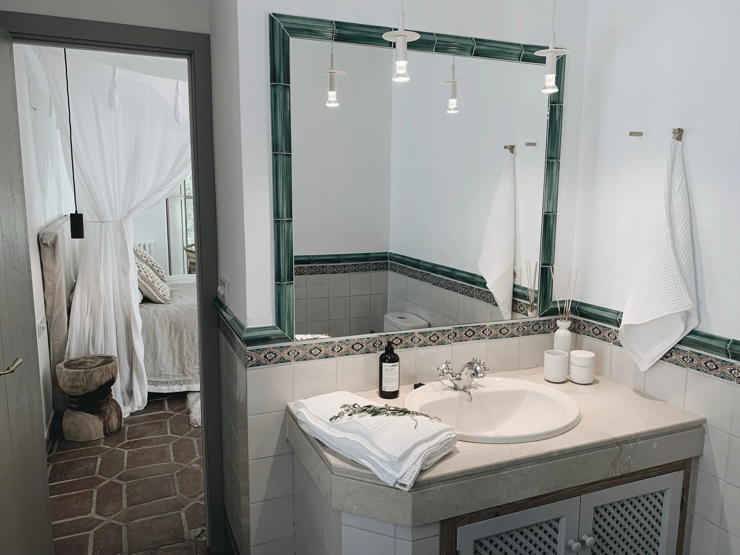 Traditional Andalusian bathroom at Finca La Marquesa in the countryside near Ronda