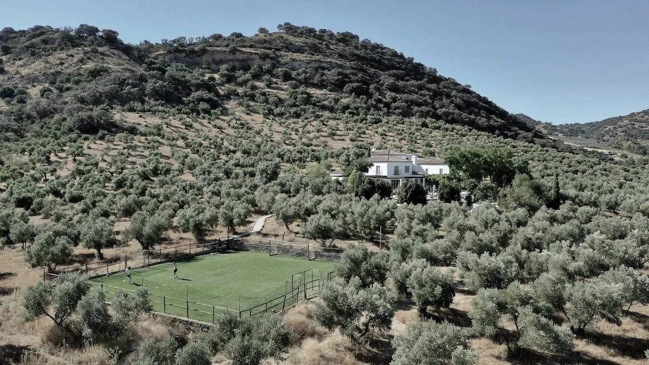Outdoor football game surrounded by nature at Finca La Marquesa near Ronda in Andalusia