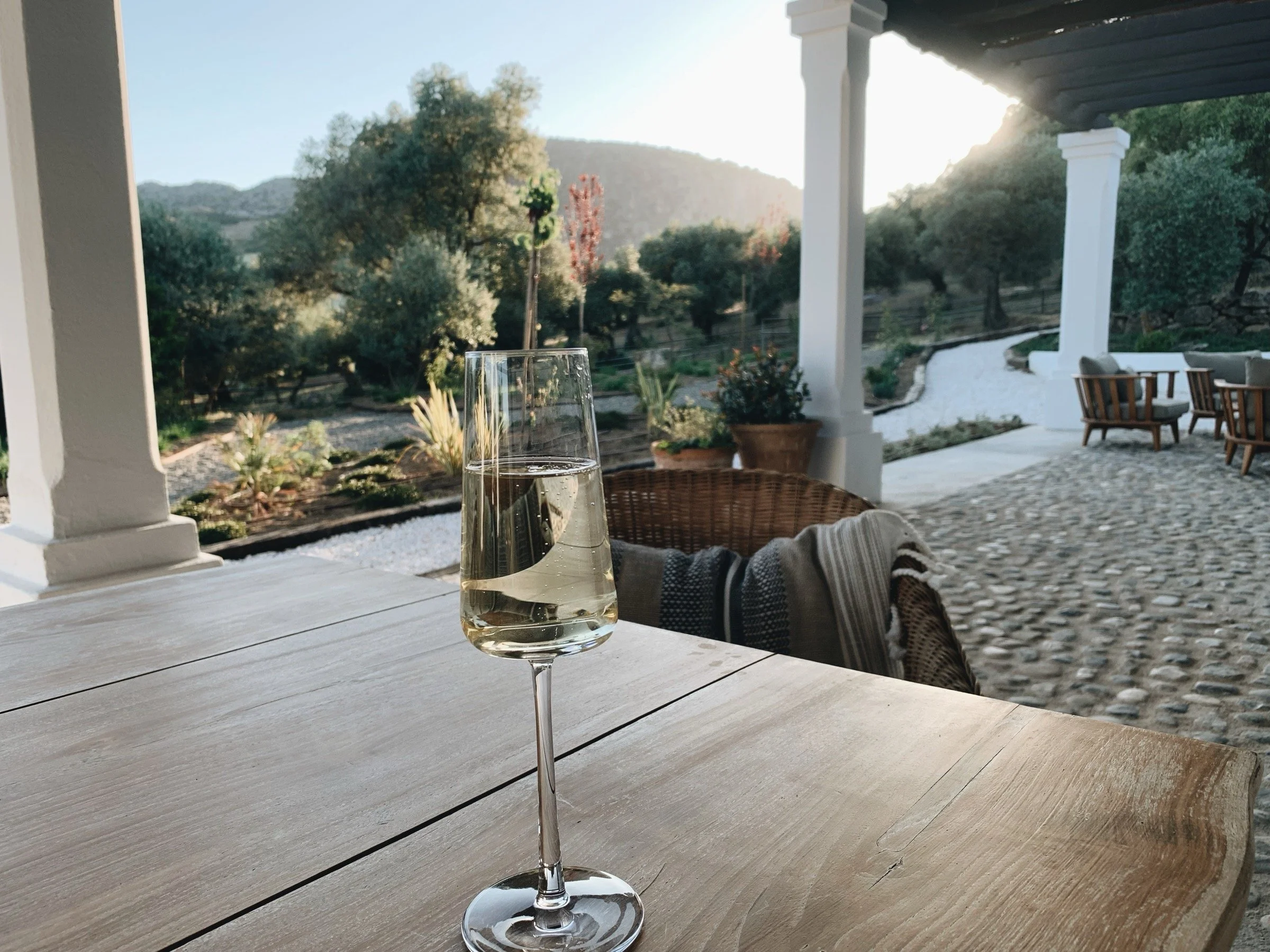 Wine enjoyed outdoors at Finca La Marquesa, peaceful holiday home near Ronda in Andalusia