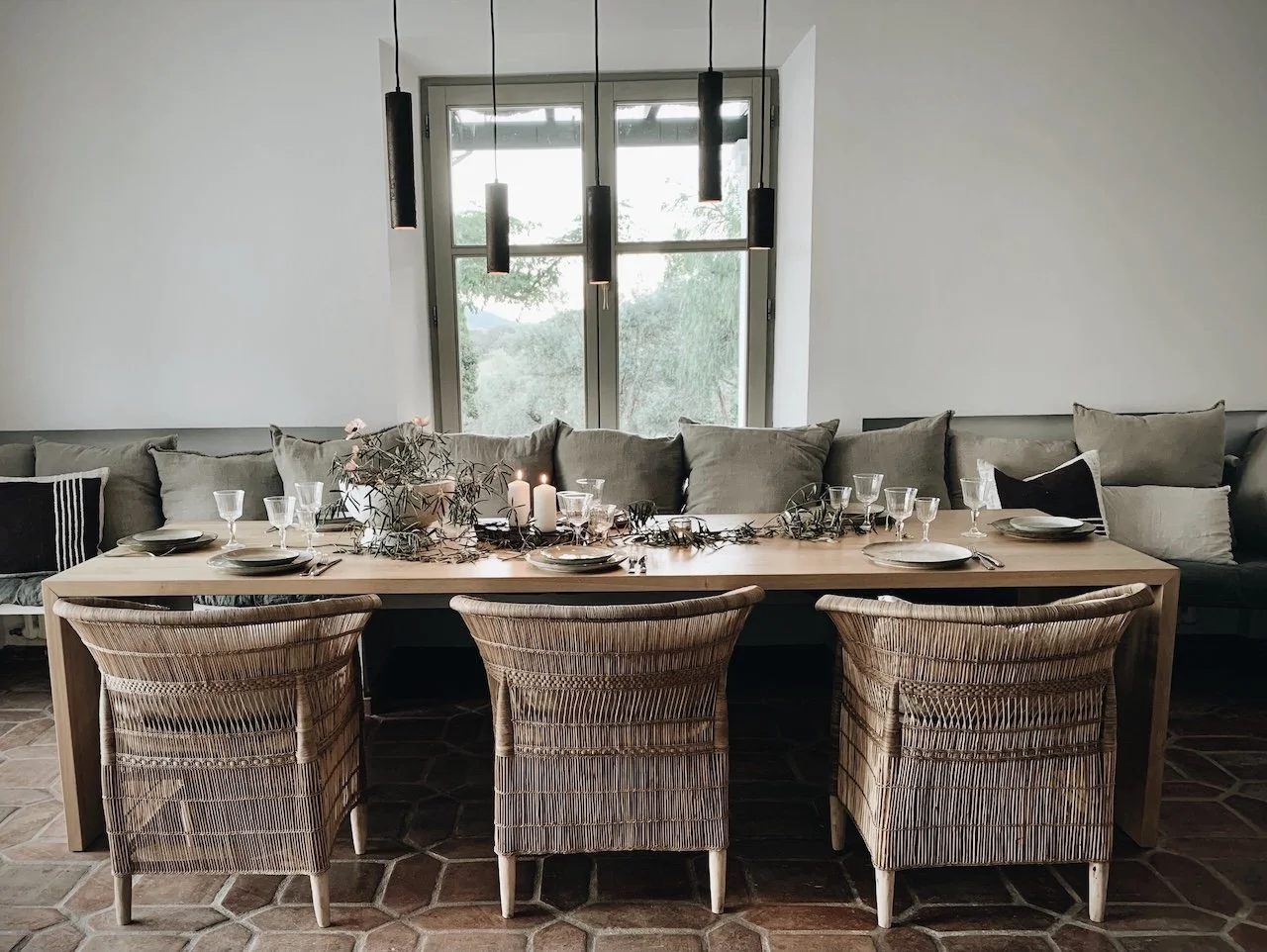 Rustic indoor dining space at Finca La Marquesa, traditional finca near Ronda in Andalusia