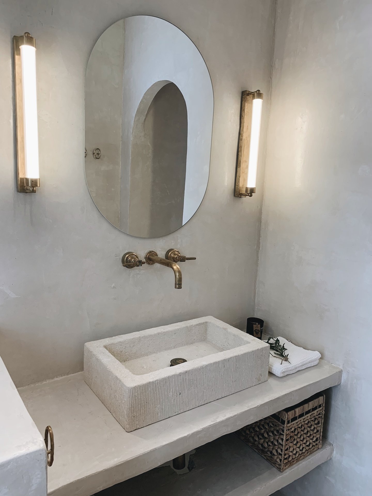 Relaxing bathroom with natural materials at Finca La Marquesa in the Andalusian countryside