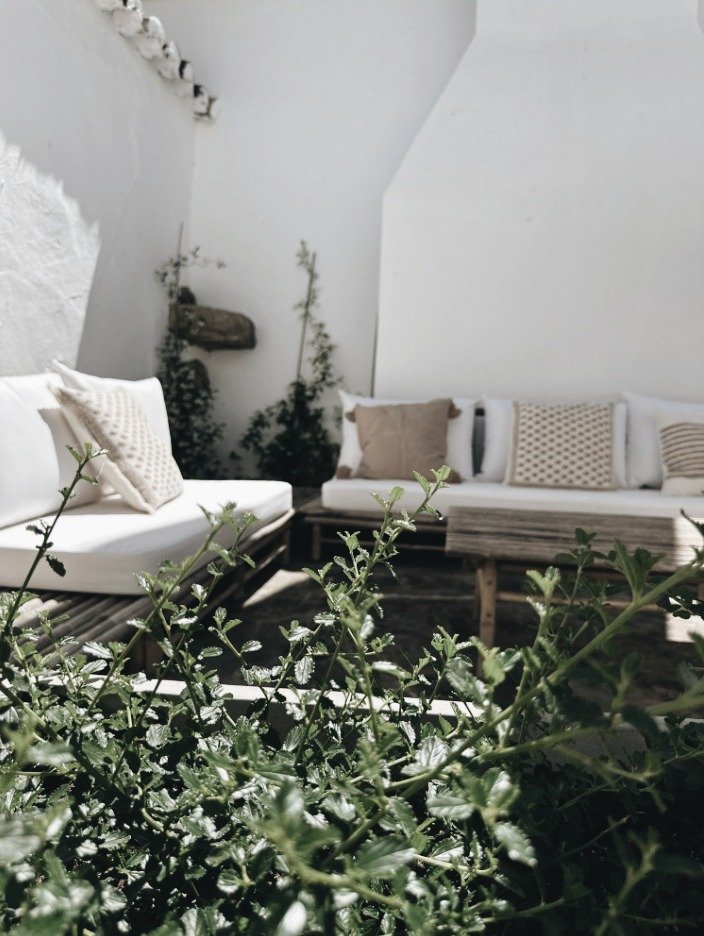 Cozy sofa corner in a courtyard in Ronda Andalucia Spain