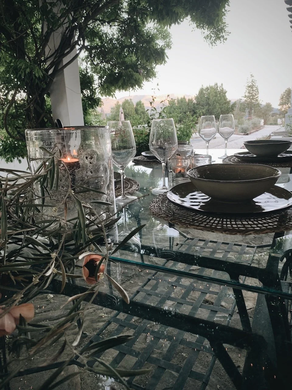 Beautifully set dinner table details at Finca La Marquesa, a luxury holiday home near Ronda in Andalusia