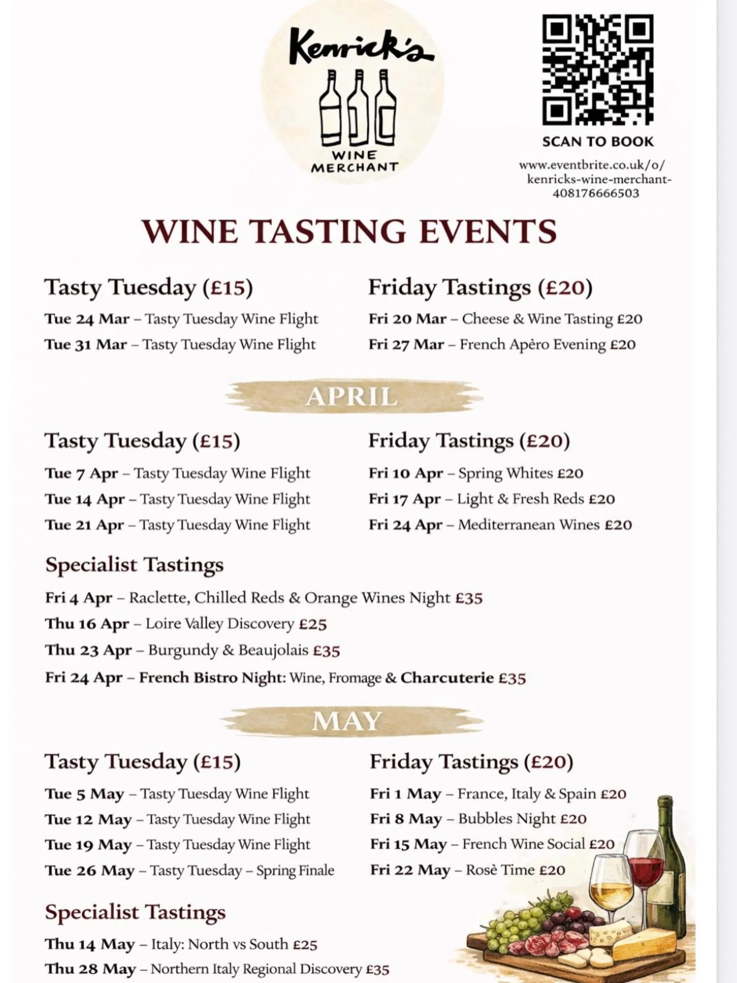 🍷 Wine Tastings in Fulham 
🍷 Wine Tasting Events at Kenrick&rsquo;s 🍷 

Spring is here and we&rsquo;ve got something for everyone&hellip; from relaxed Tuesday wine flights to lively Friday tastings and special themed nights 🌿 

✨ What&rsquo;s on: