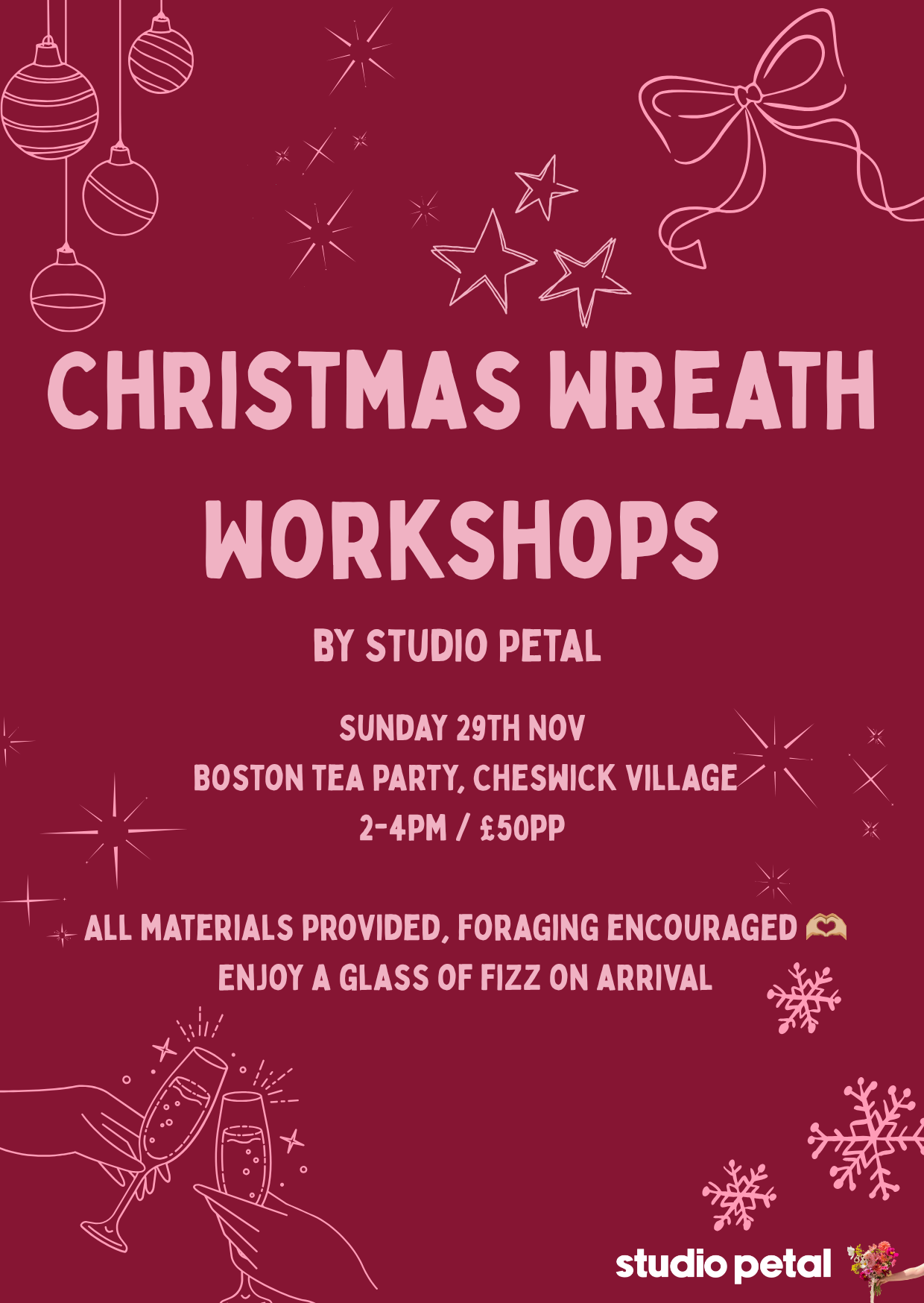 Xmas Wreath Workshop 29th Nov @ Boston Tea Party, Cheswick Village