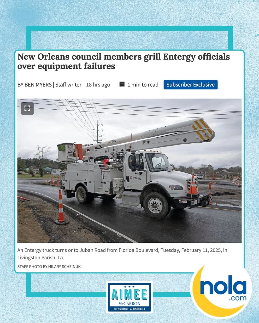 I&rsquo;m proud to be working with fellow council members towards a solution to the aging utility equipment in the city and the impact it has on residents of every district.

You deserve reliability and transparency. I&rsquo;m committed to continuing