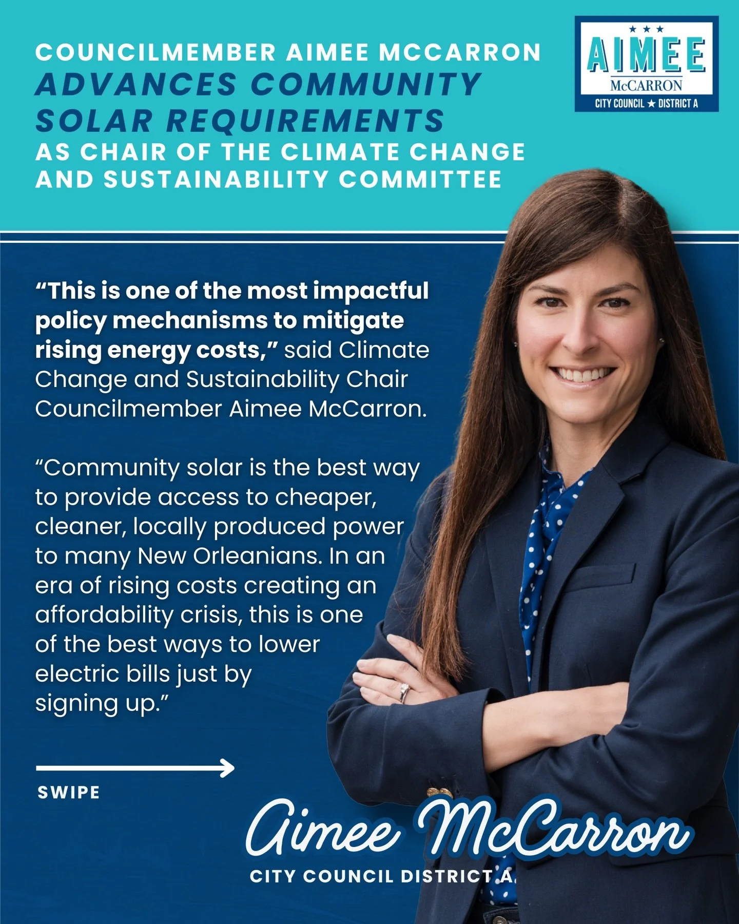 Today, as Chair of the Climate Change and Sustainability Committee, I approved community solar requirements designed to expand access to clean energy and help lower electricity costs. These requirements will now head to the full City Council for cons