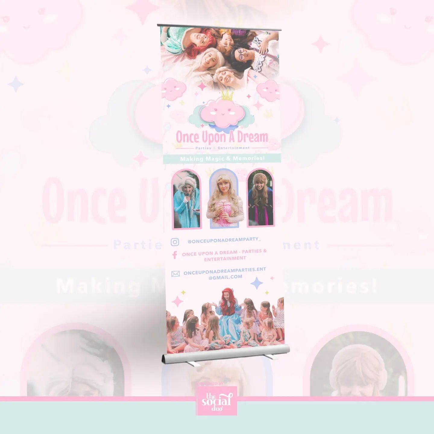 STUNNING roller banner for @onceuponadreamparty_ because their pictures and cast members are absolutely gorgeous.

Also, we are still obsessed with this branding. It's so fun and cute but sooo memorable too.

Behide the scenes at the moment is so muc