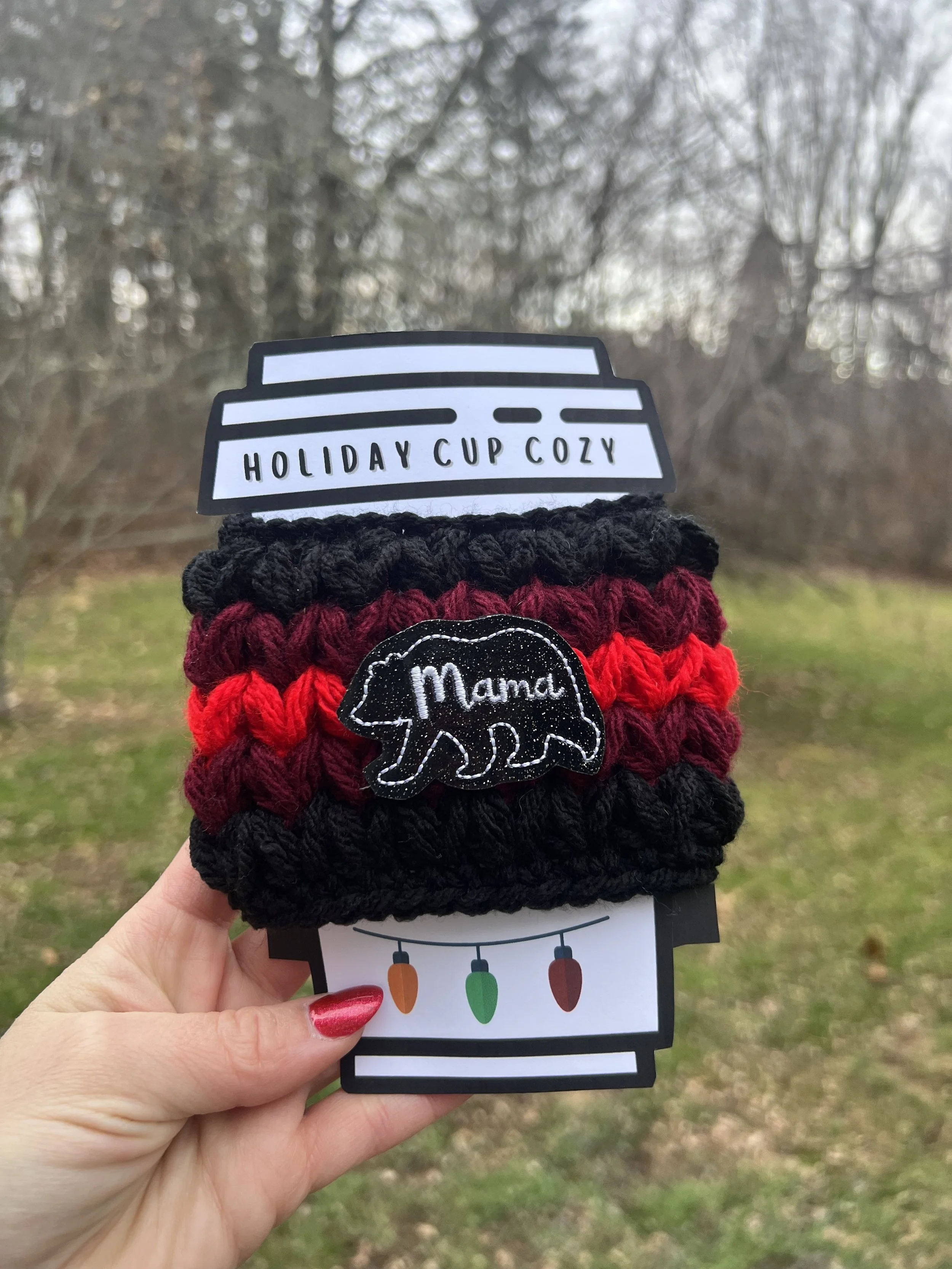 Red Plaid Mama Bear Coffee Sleeve