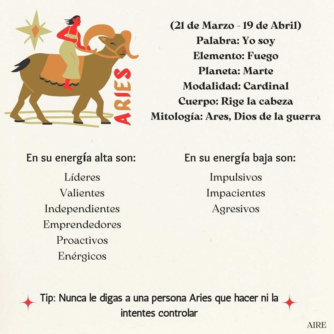 🔥Aprovechando que estamos en el mes de Aries (el primer signo del zod&iacute;aco) quiero compartirles un poco m&aacute;s sobre este signo. 

Lo que m&aacute;s admiro de las personas Aries es que no tienen miedo de perseguir los proyectos que les int