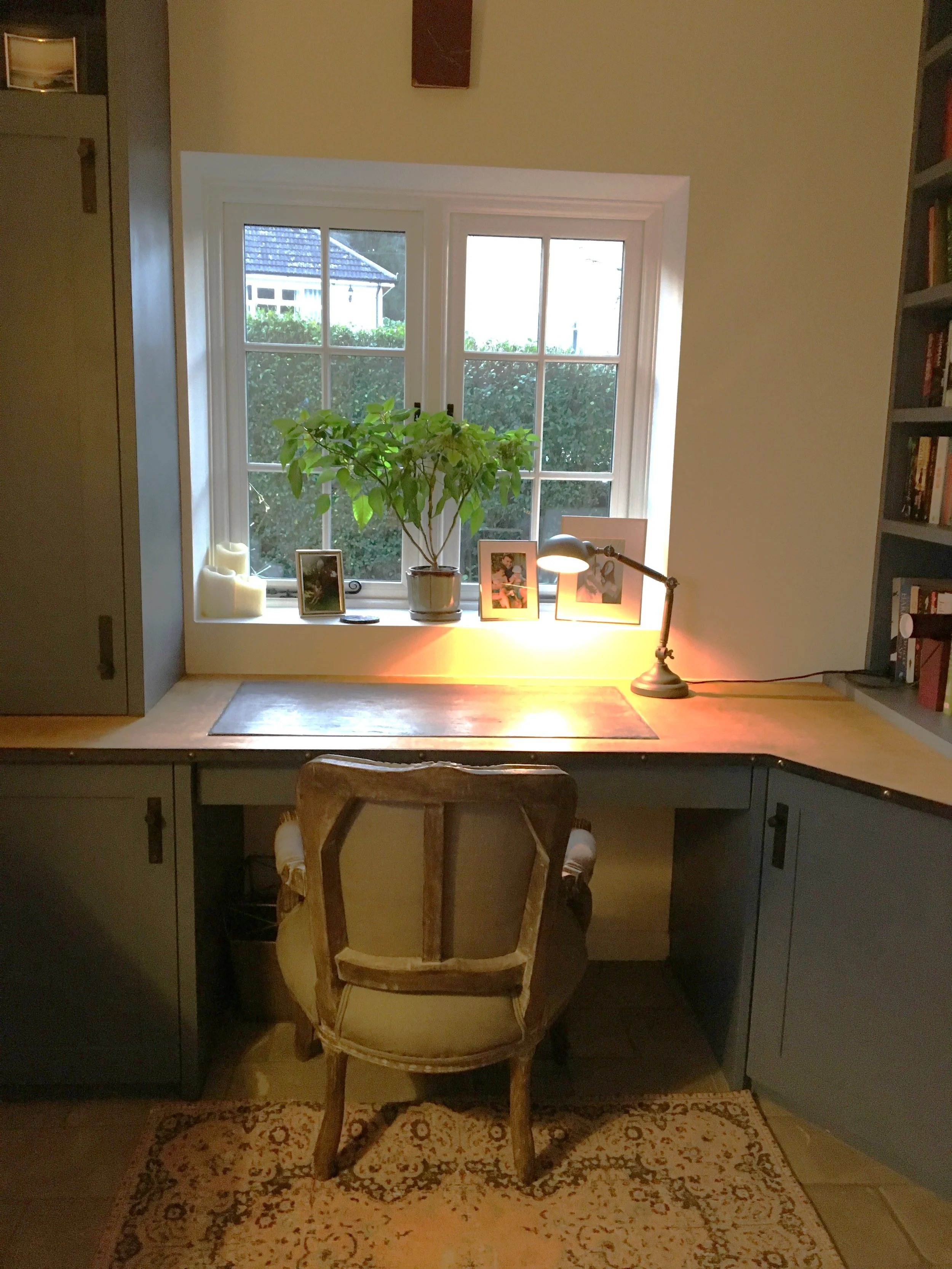 shaker style home office in dark green