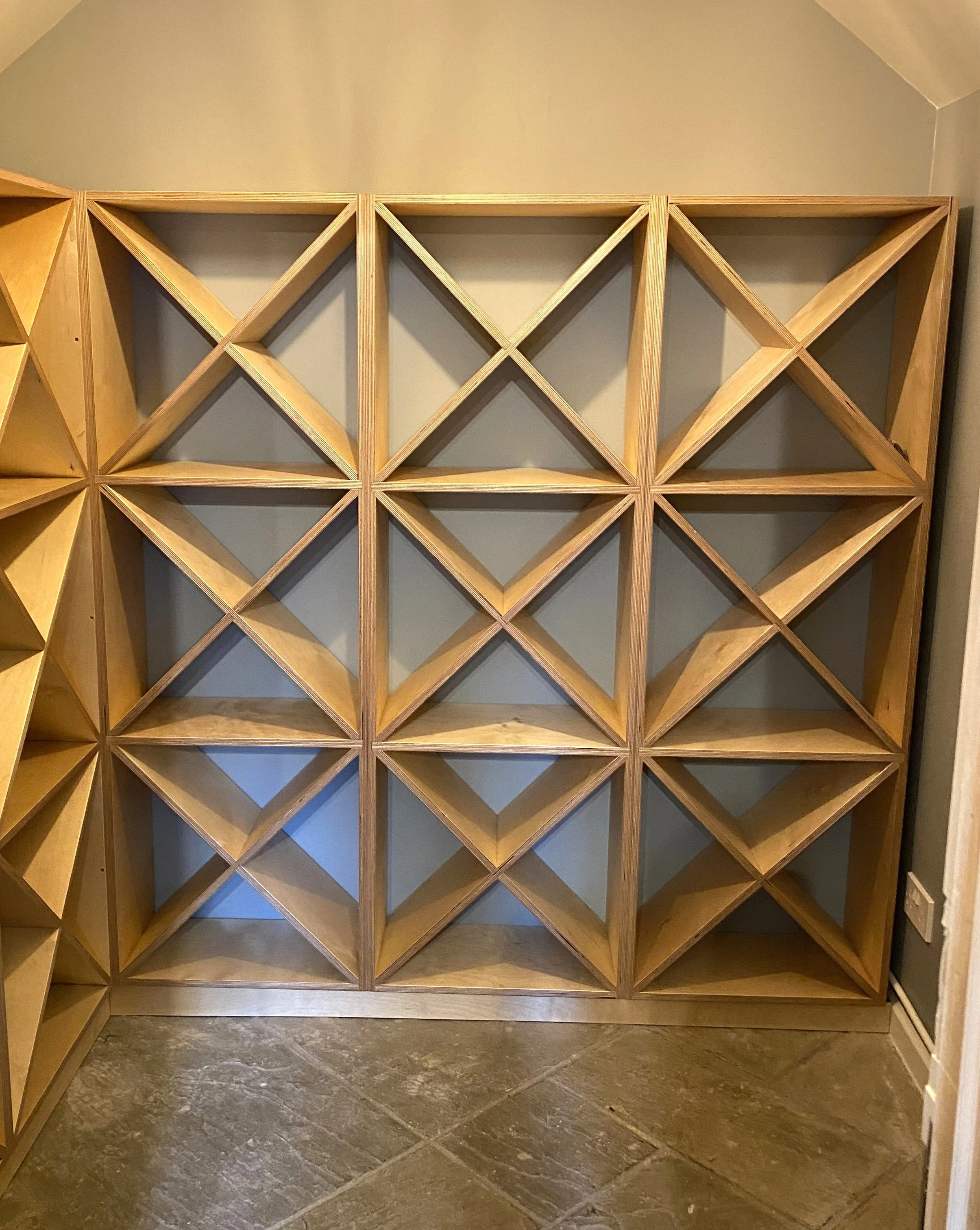 wine rack for over 500 bottles of wine made from birch plywood coated in osmo oil