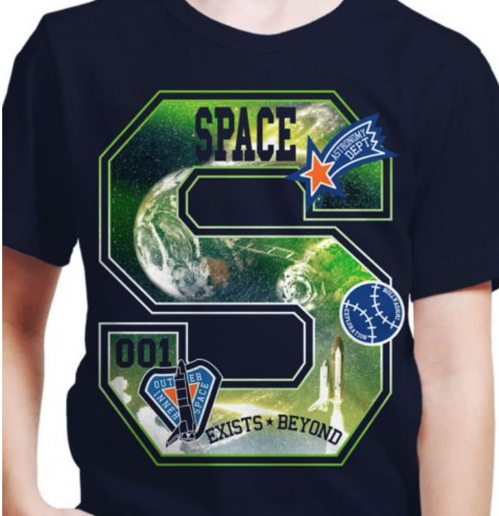 Space print graphic planets and aliens