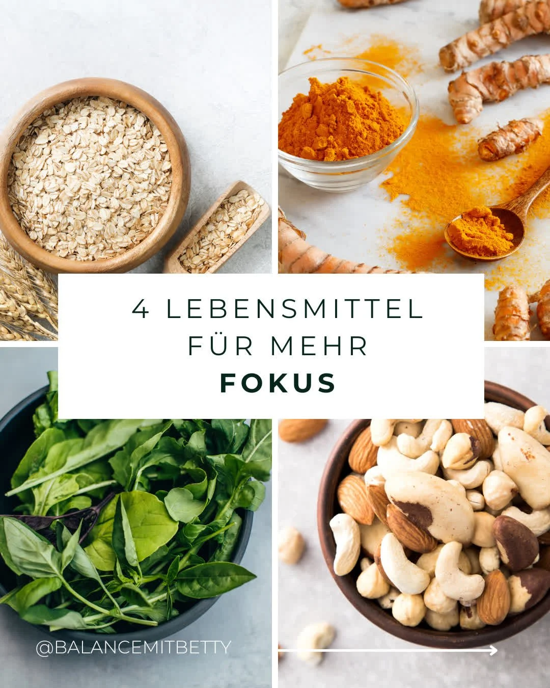 Diese 4 Lebensmittel solltest du regelm&auml;&szlig;ig essen, wenn du konzentrierter und produktiver sein m&ouml;chtest. 

#fokus #lebensmittel #n&uuml;sse #haferflocken #spinat #kurkuma #besserkonzentrieren #ern&auml;hrungsberater #coach