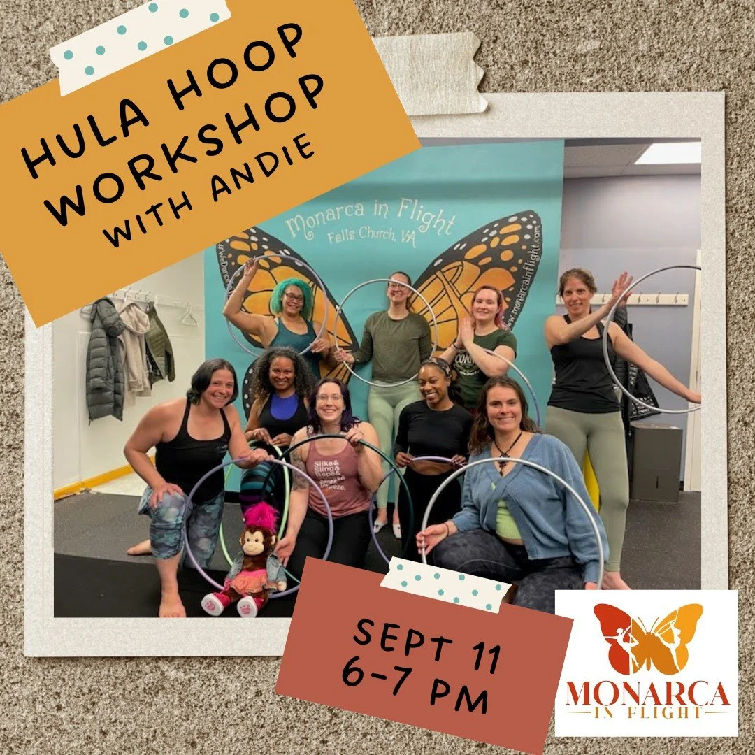 Workshop alert! Take Andie's hula hoop workshop on September 11 at 6 pm. Sign up on Mindbody!