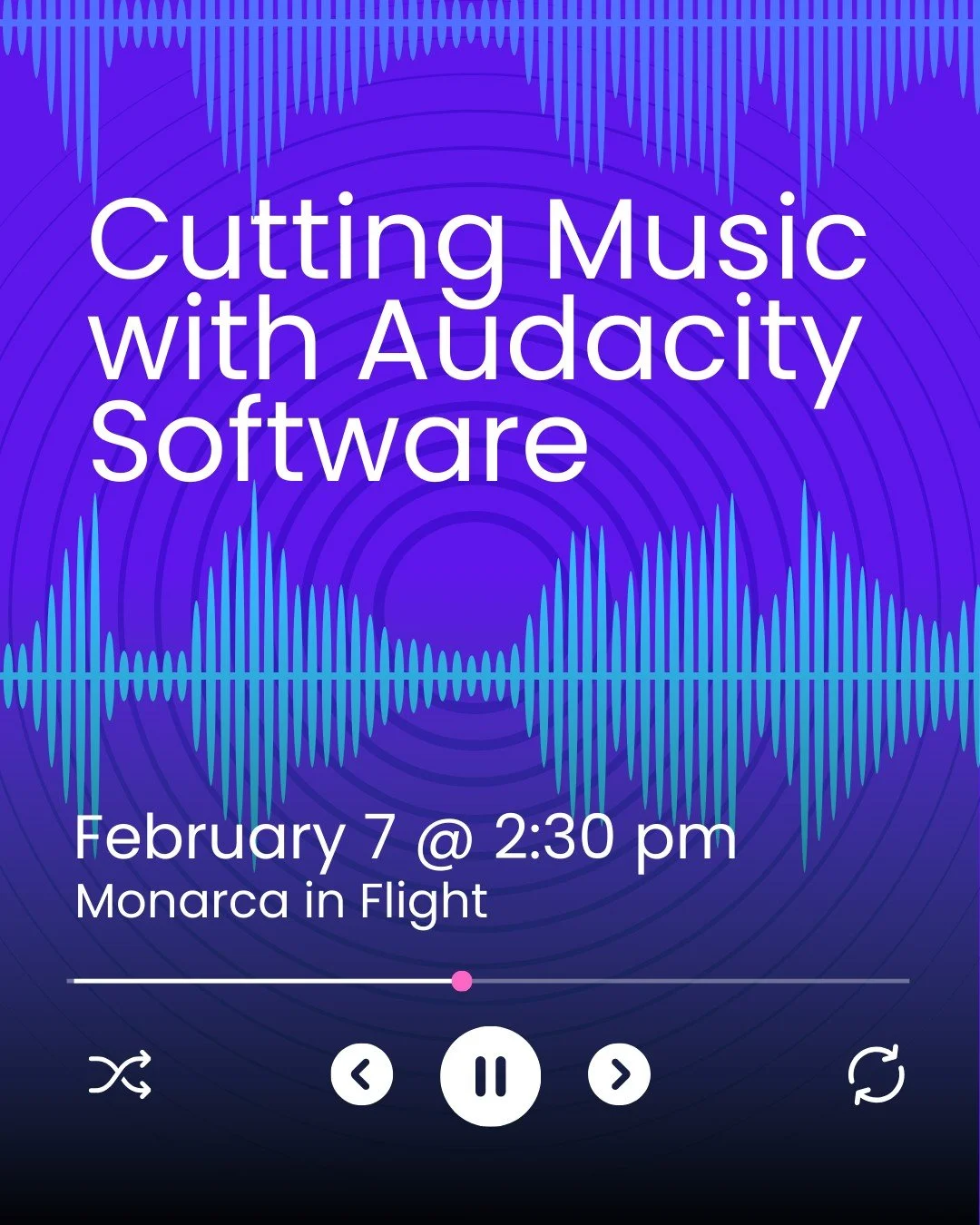Learn how to perfect your music for your next performance! This hands-on workshop introduces participants to the basics of cutting and editing music using Audacity, a free and user-friendly audio editing software.

February 7 @ 2:30 pm 
Link in bio t