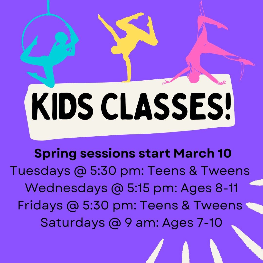The spring sessions of our kids classes are starting soon! Sign up for 8 weeks of aerial and circus fun, ending with a performance during the last week. 

Enroll via the link in our bio!