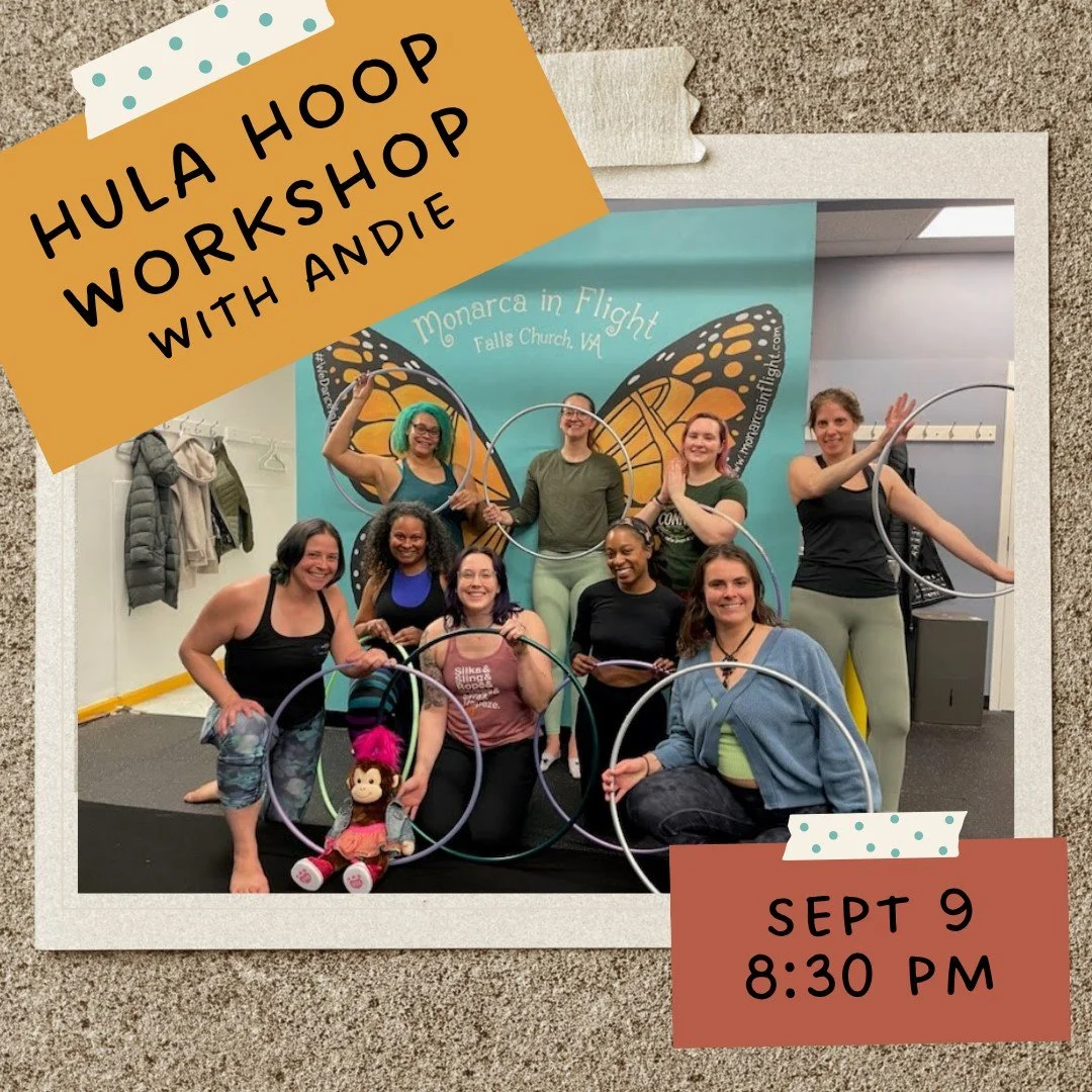 Andie is back with another hoop workshop! Come out on September 9 at 8:30 pm. Link in bio to sign up.