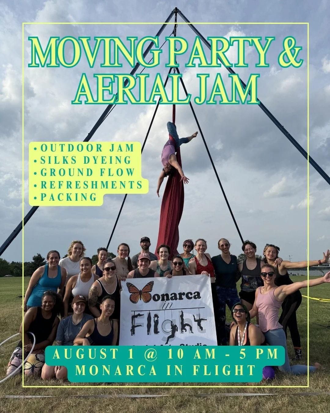 Join us for our last hurrah at Carlin Springs! We're holding a moving party on August 1 from 10 am - 5 pm. Show up early to help us dye silks for the new space. We'll be around all day to jam, flow and start packing for our move (which is August 7-10