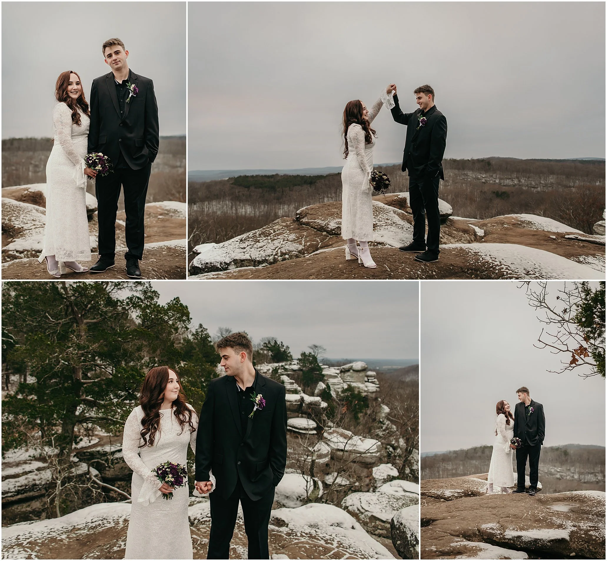 Southern Illinois Winter wedding Shawnee National forest intimate outdoor wedding garden of the gods elopement adventure wedding