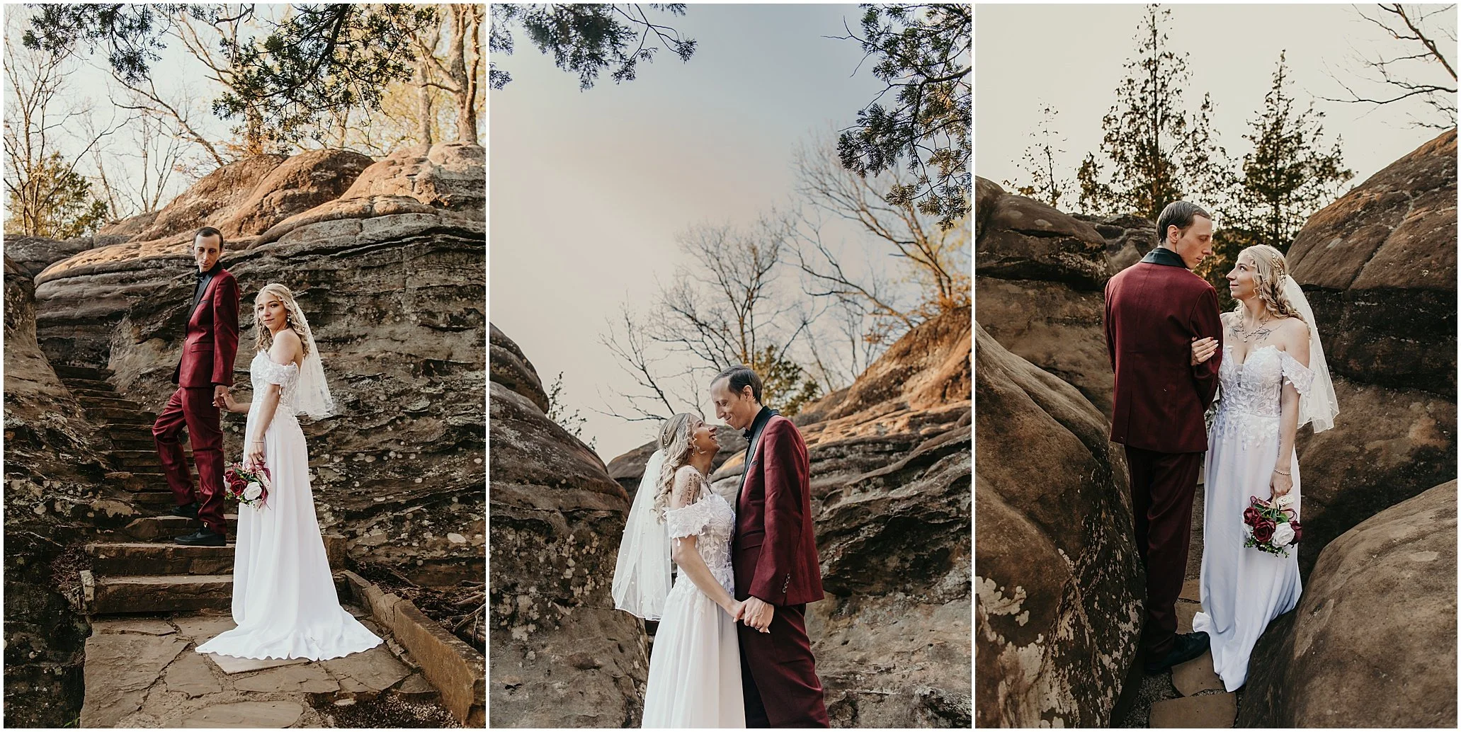 wedding portraits among the old sandstone rock formations at garden of gods