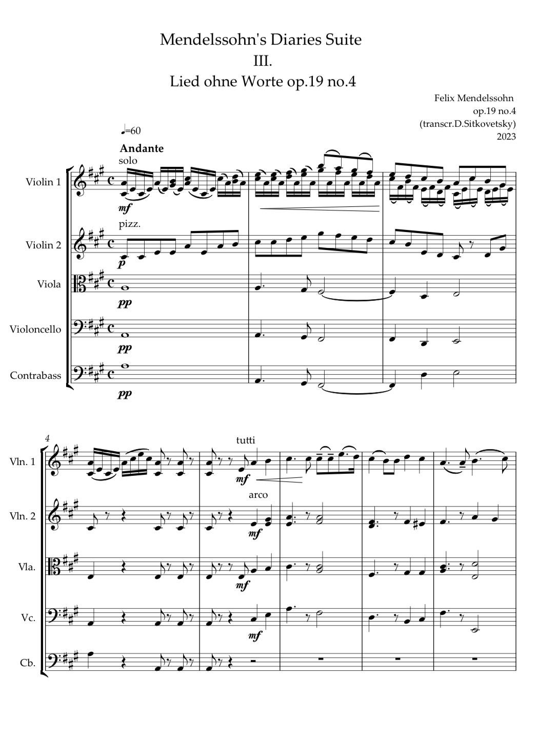 Felix Mendelssohn: “Letters in Music” Cycle. Song op.19 no.4 A-dur - (Full Score)