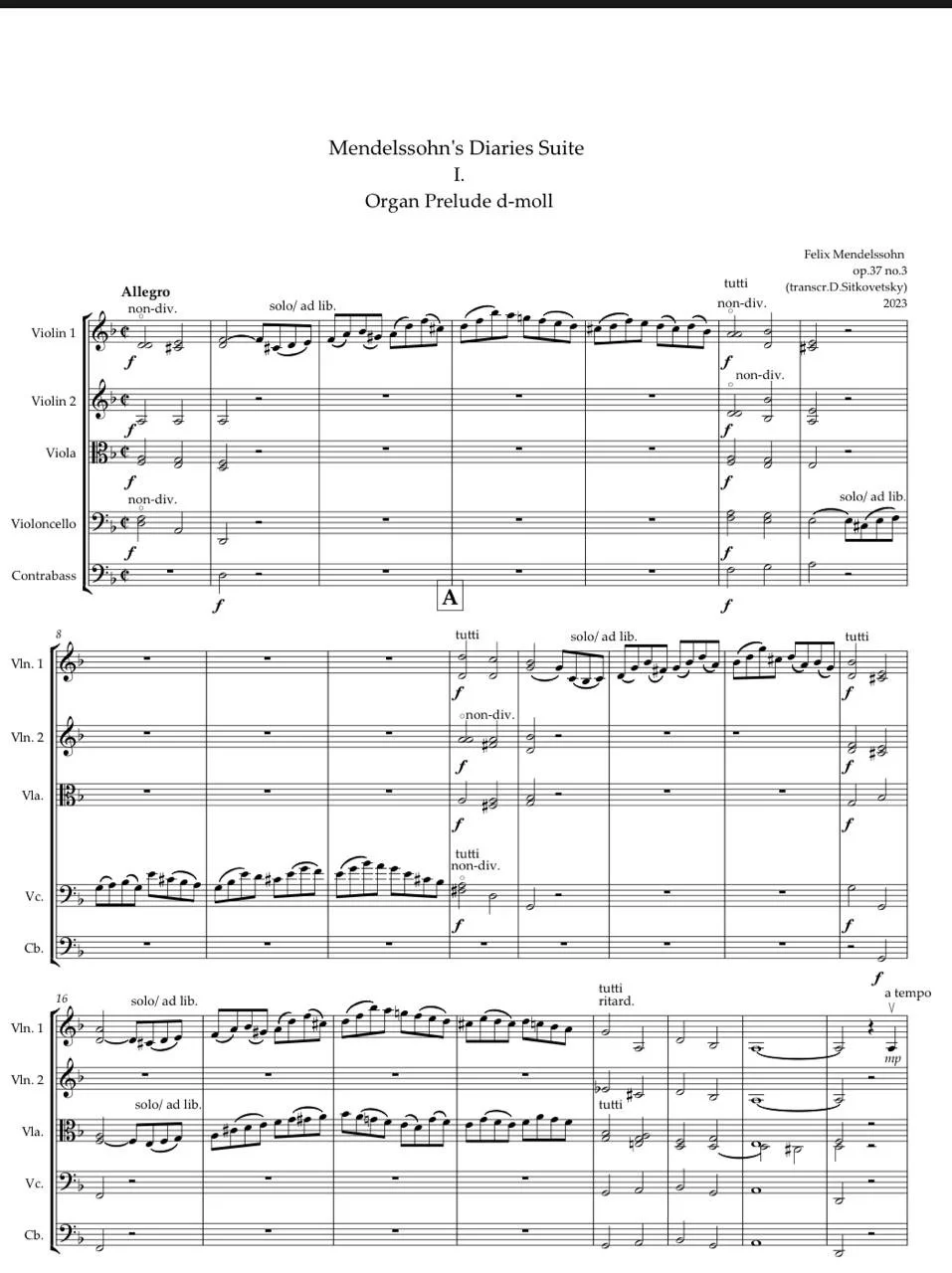 Felix Mendelssohn: “Letters in Music” Cycle. Prelude d-moll.  op.37 no.3 - (Full Score)
