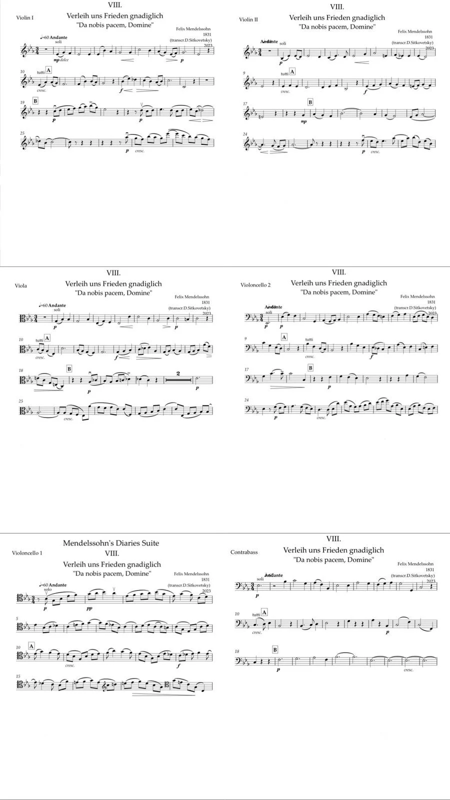 Felix Mendelssohn: “Letters in Music” Cycle.  Choral 1831 Es-dur (All parts)