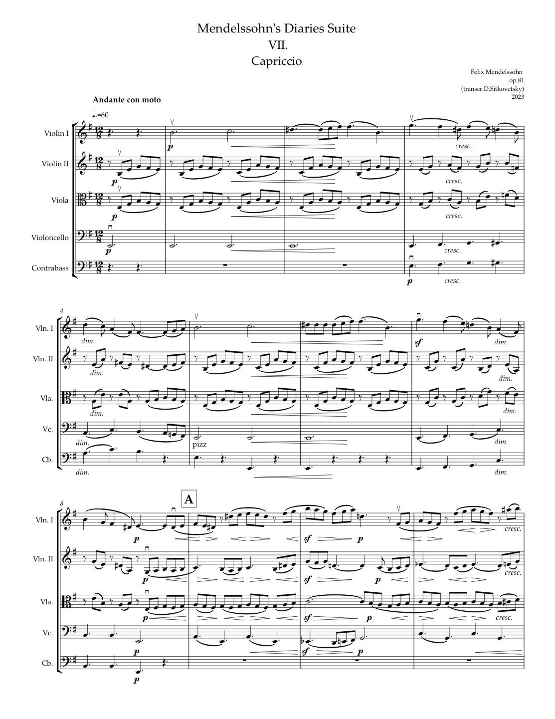 Felix Mendelssohn: “Letters in Music” Cycle. Capriccio & Fuga op.81 e-moll (Full Score)