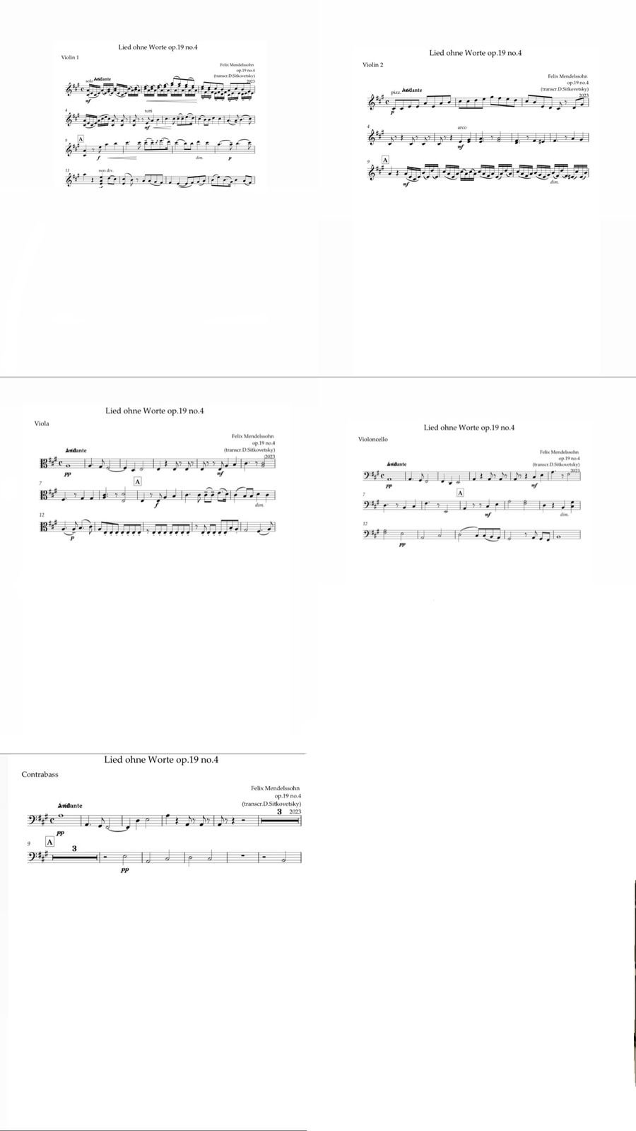 Felix Mendelssohn: “Letters in Music” Cycle. Song op.19 no.4 A-dur - (All Parts)