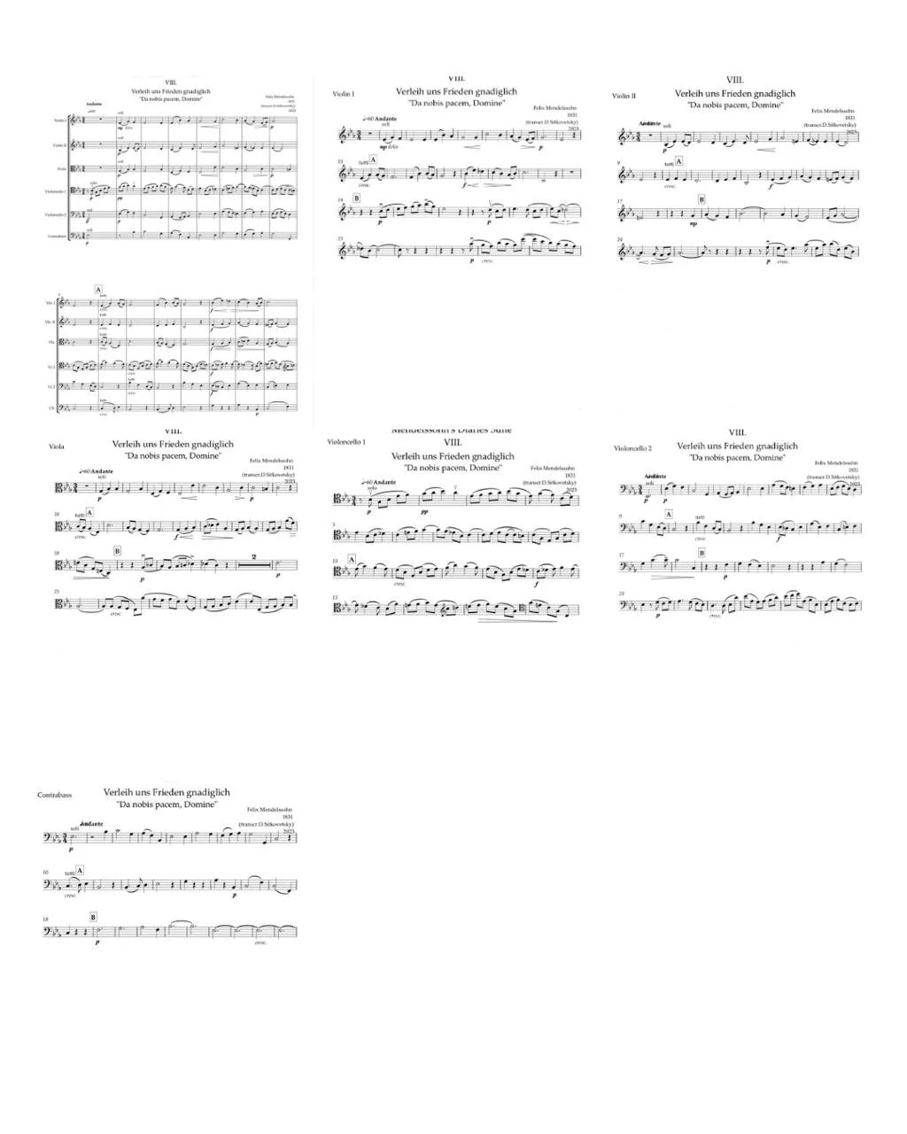 Felix Mendelssohn: “Letters in Music” Cycle.  Choral 1831 Es-dur (Score + All parts)